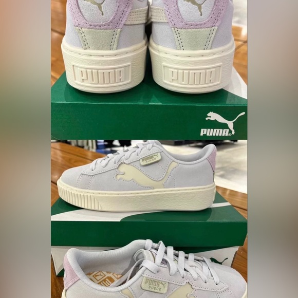 Puma Suede Platform Cutout Silver Mist Grape Sneakers - Picture 4 of 5